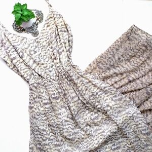 Gypsy 05 Tigra Maxi Dress Silk Tiered Leopard Print Gray Cream Size Small